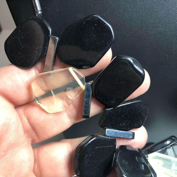 1733 CHICO'S Black faux Lucite long beaded layer necklace 36" - Picture 2 of 3